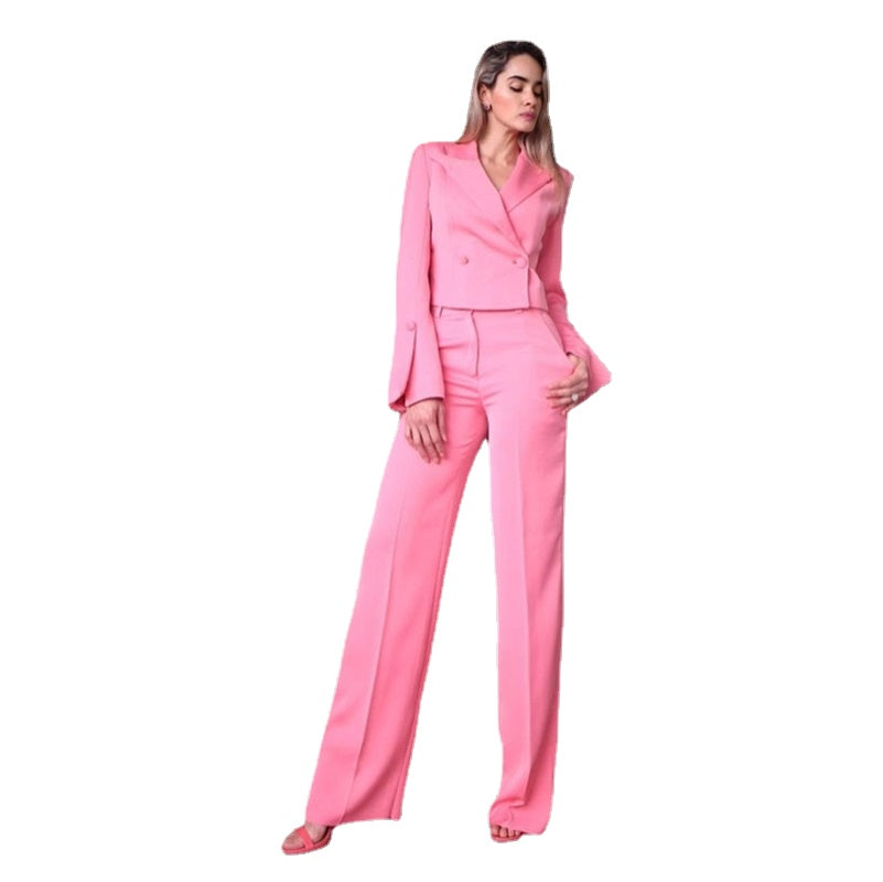 Hot Pink 2 Pcs Women Suit Set Blazer+Pants Shortened Jacket Wedding Tuxedo Formal Office Lady Tailored Made Party Prom Dress