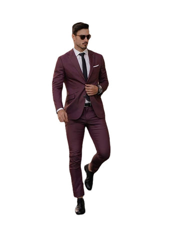 Burgundy men Wedding Tuxedos Two Buttom Slim Fit Wear Business Party Prom Best Men Blazer Suits 2 Pieces Custom