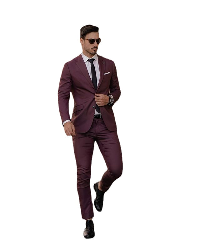 Esmoquin de boda burdeos para hombre, dos botones, corte entallado, para negocios, fiestas, graduación, el mejor traje de chaqueta para hombre, 2 piezas, personalizado 