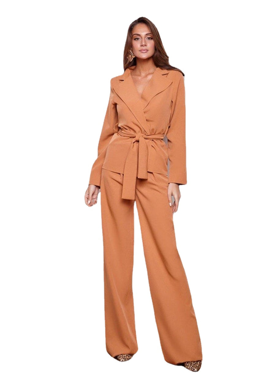Trajes de pantalón para mujer, 2 piezas, corte entallado, para fiesta de graduación, noche, blazer, pantalón con cinturones 