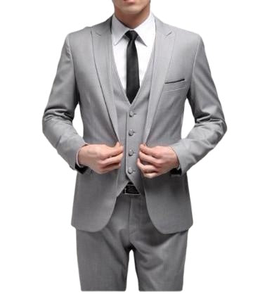 Costume de mariage 3 pièces gris clair pour homme, blazer et pantalon à un bouton (veste, pantalon, gilet et cravate), tenue de soirée. 