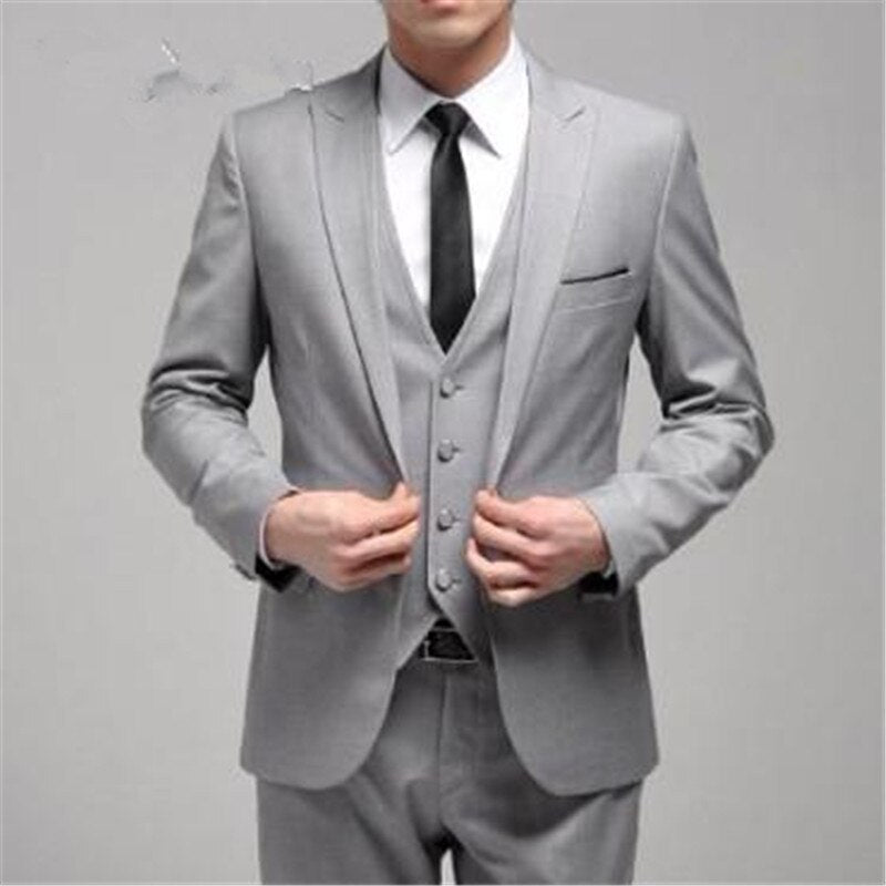 Costume de mariage 3 pièces gris clair pour homme, blazer et pantalon à un bouton (veste, pantalon, gilet et cravate), tenue de soirée. 