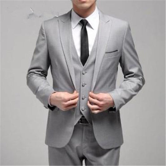 1Button Light Grey Blazer Trousers Costume Homme Men Suits Wedding 3Pcs(Jacket+Pants+Vest+Tie)Terno Groom Party Wear