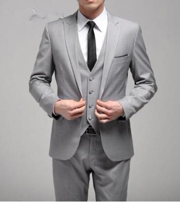Costume de mariage 3 pièces gris clair pour homme, blazer et pantalon à un bouton (veste, pantalon, gilet et cravate), tenue de soirée. 