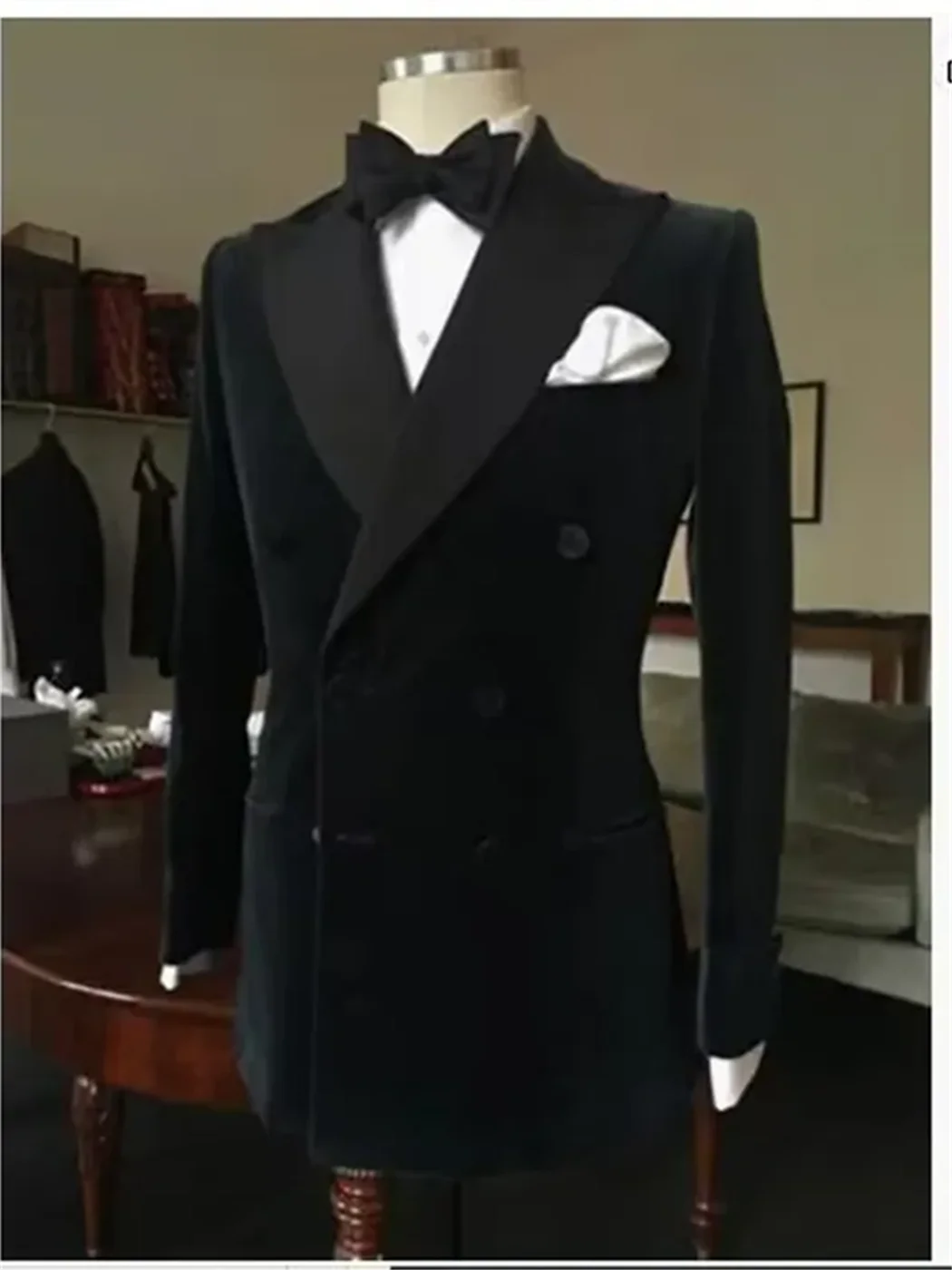 Costume de mariage 1 pièce en velours noir pour homme, blazer, veste de smoking, costume formel, fête, croisé, manteau uniquement