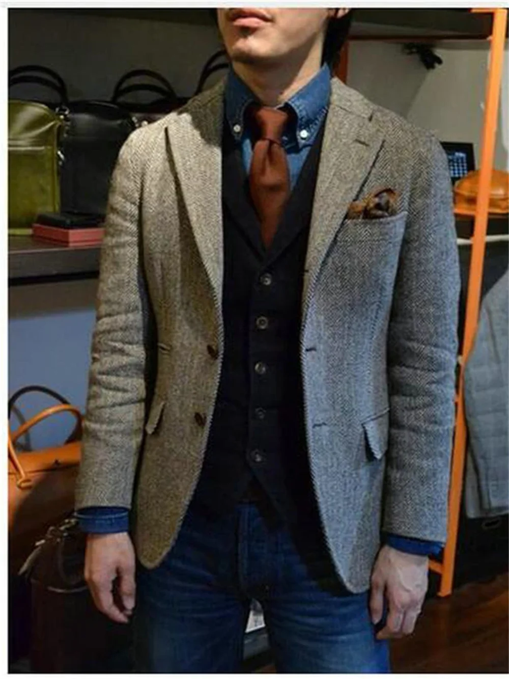 Chaqueta blazer de espiga para hombre: abrigo de lana ajustado para un estilo informal y elegante. Diseño de moda de lujo para hombre.