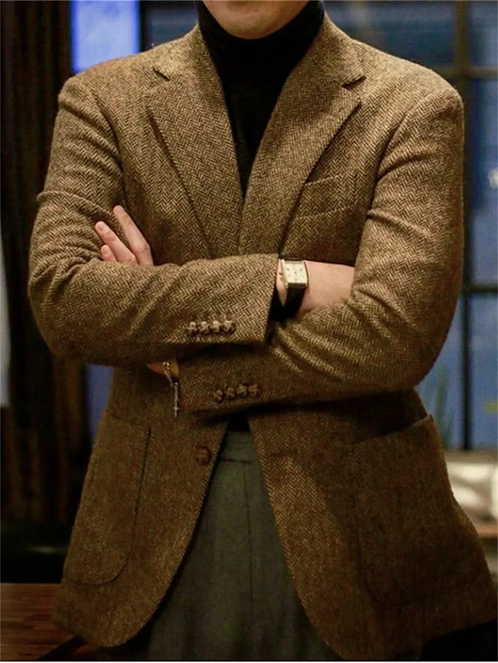 Chaqueta blazer de espiga para hombre: abrigo de lana ajustado para un estilo informal y elegante. Diseño de moda de lujo para hombre.