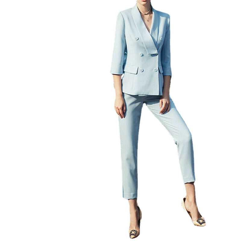 Sky Blue Mother Of The Bride Pant Suits Women Business Suit Summer Tuxedo Blazer For Wedding(Jacket+Pants)