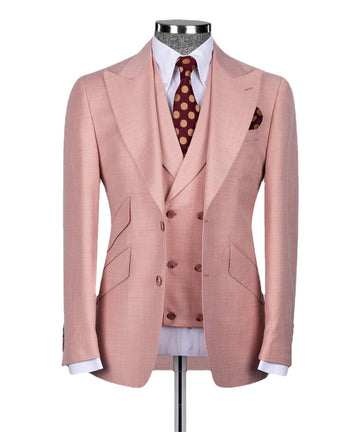 Double Breasted Pink Groom Suit 3pcs Blazer Vest Pants Classic Business Wear Men Suit Tailor-made  Wedding Prom Party Male Suits