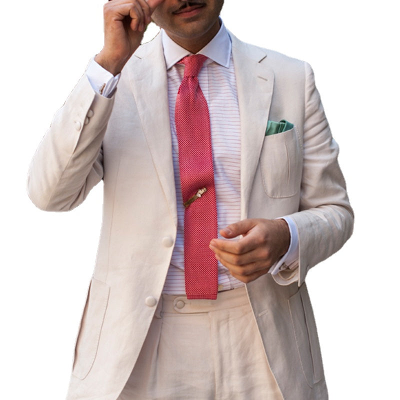 Traje formal de 2 piezas entallado color marfil para hombre, esmoquin personalizado para novio, boda, graduación, boda, conjunto de 2 piezas