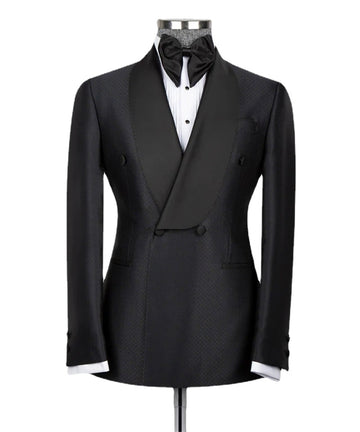 Double Breasted Navy-Blue Black Lapeled Wedding Groom Tuxedo Customized Business Wear 2PCS Blazer Pants Full Men's Suits