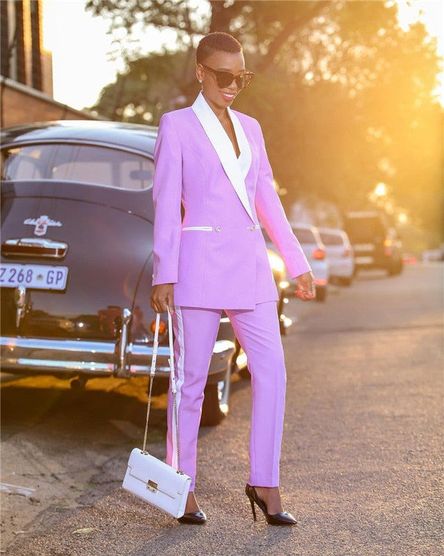 Ensemble 2 pièces violet pour femme, blazer et pantalon, pour le travail, pour une fête de mariage, sur mesure 