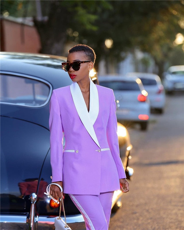 Ensemble 2 pièces violet pour femme, blazer et pantalon, pour le travail, pour une fête de mariage, sur mesure 