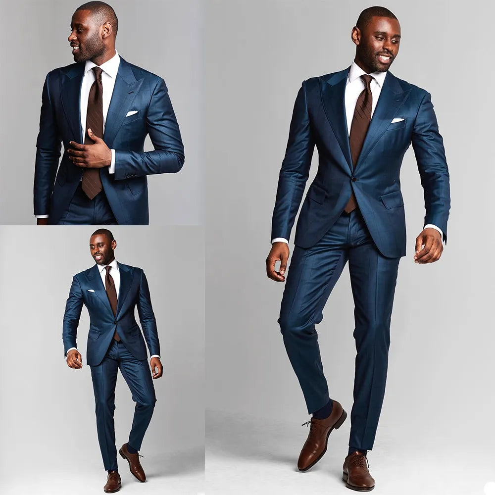 2 Pcs Men Suits Wedding Tuxedos Plus Size Peaked Lapel One Button Groom Groomsmen Suit Custom Made