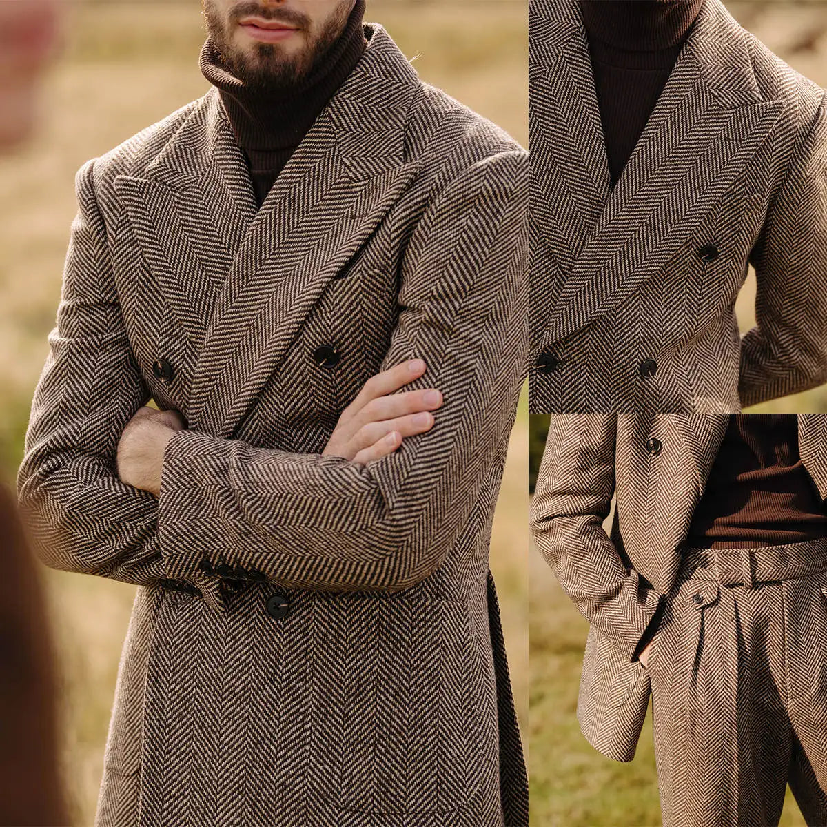 Costume de mariage 2 pièces à chevrons pour homme, revers pointus, smoking croisé pour marié, blazer et pantalon pour soirée, sur mesure