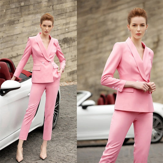 2 Pcs Pink Women Suit Set Blazer+Ninth Pants Fit Slim Formal Business Office Lady Tailor Made Wedding Tuxedo