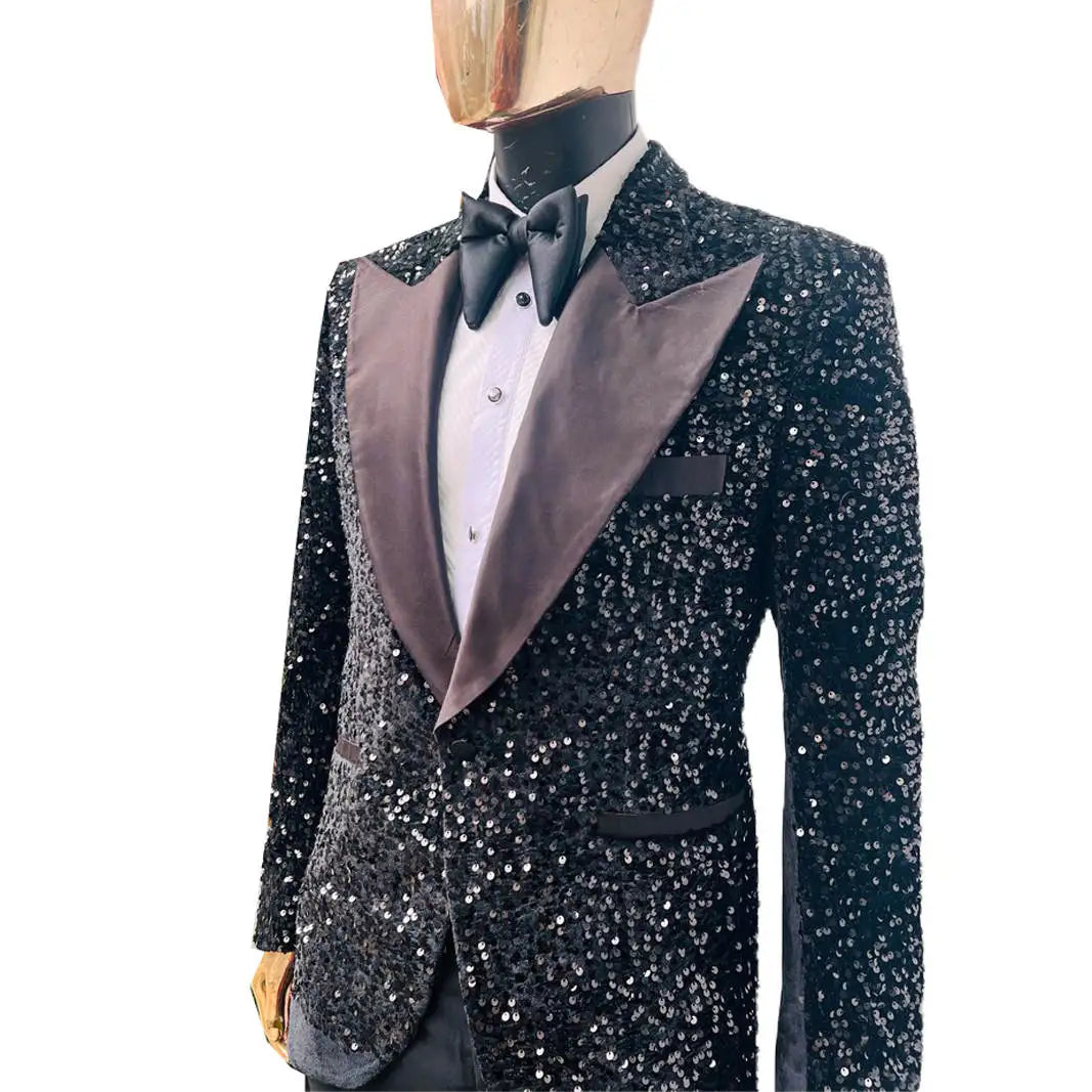 Costume de mariage 2 pièces pour homme, brillant, revers pointu, paillettes, un bouton, smoking pour marié, blazer, pantalon, pour soirée, affaires, sur mesure