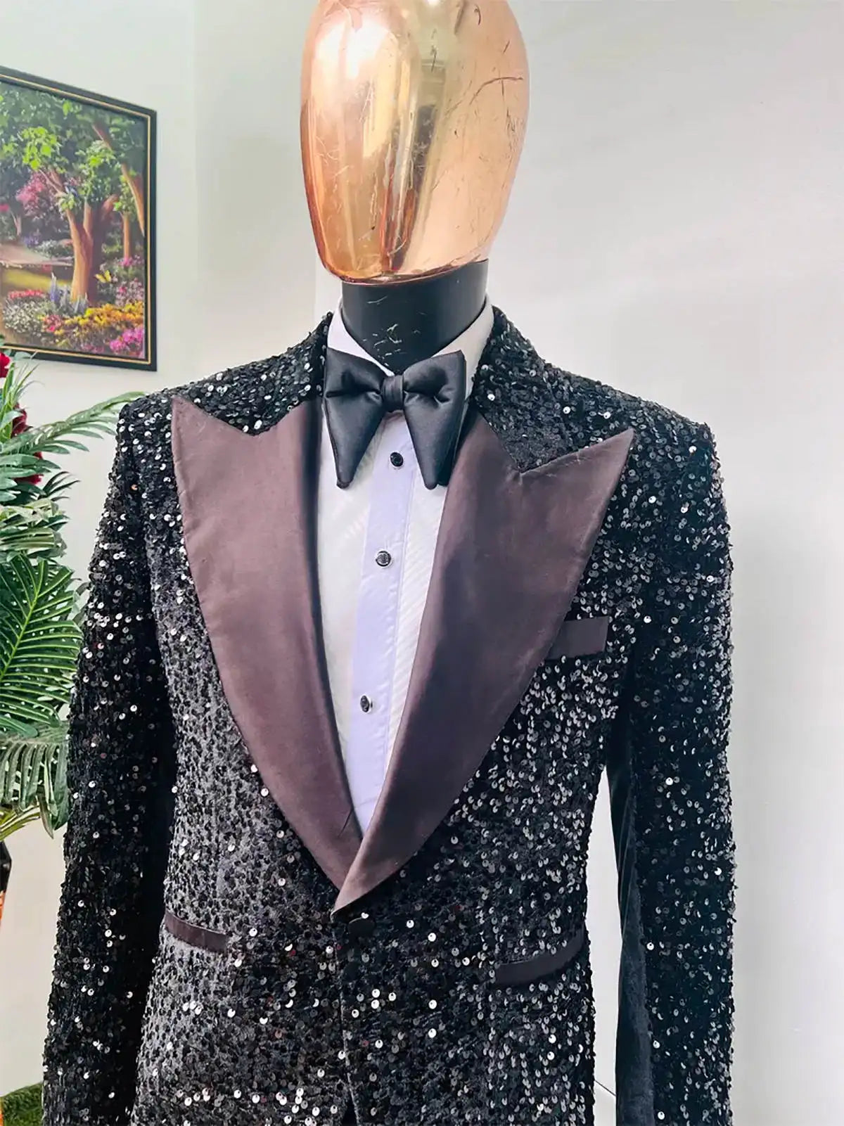 Costume de mariage 2 pièces pour homme, brillant, revers pointu, paillettes, un bouton, smoking pour marié, blazer, pantalon, pour soirée, affaires, sur mesure
