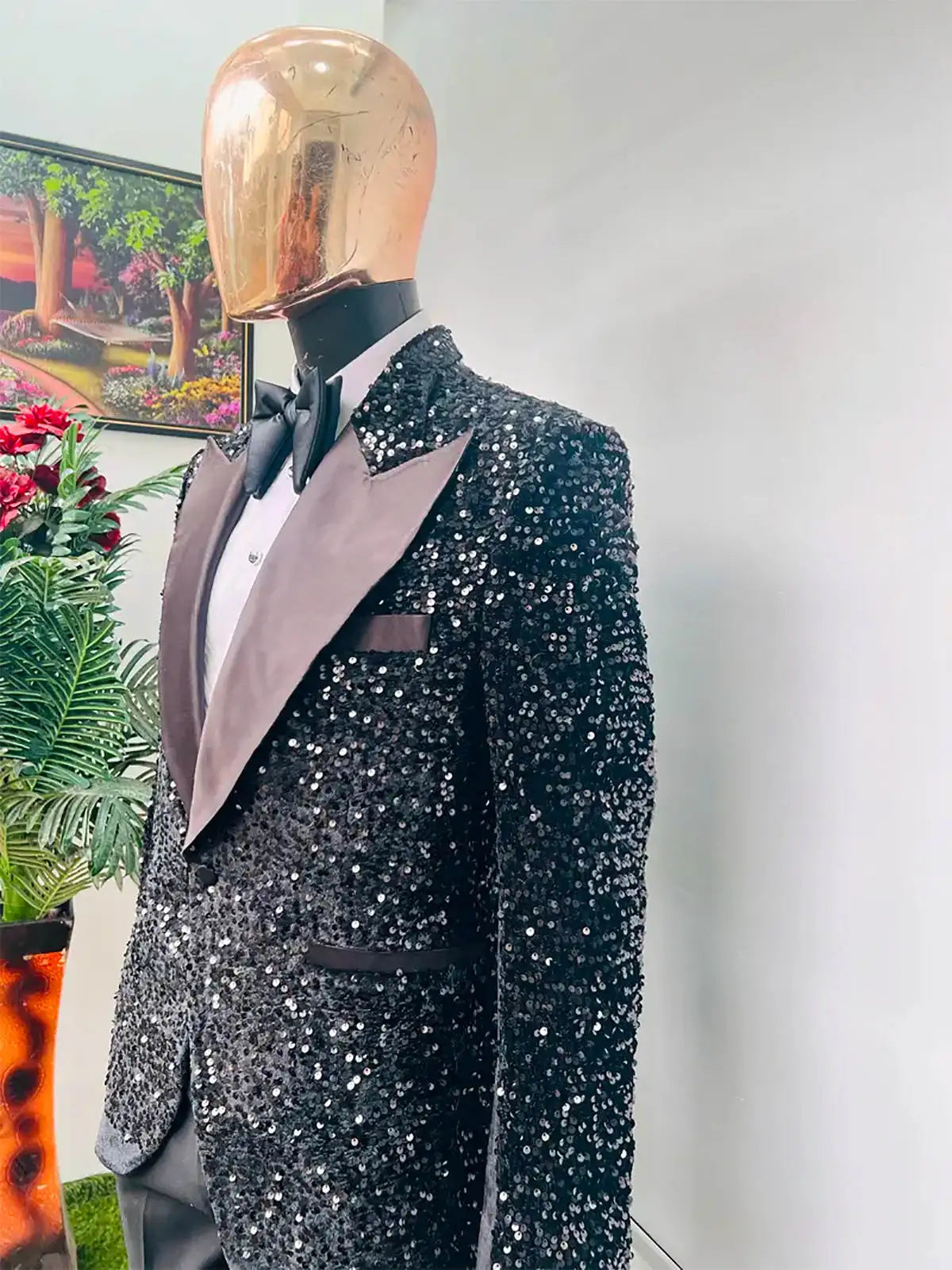 Costume de mariage 2 pièces pour homme, brillant, revers pointu, paillettes, un bouton, smoking pour marié, blazer, pantalon, pour soirée, affaires, sur mesure