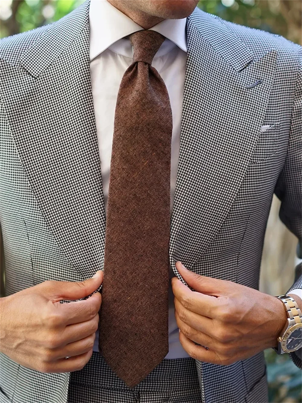 Traje de 2 piezas de pata de gallo para hombre, entallado, con solapa de pico, de botonadura sencilla, para negocios, informal, para boda (blazer + pantalón)