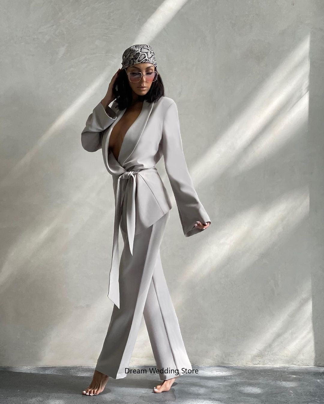 2 Piece Set (Blazer + Pants) Loose Sexy Women's Suit Set With Belt Everyday Casual Wide Leg Pants Formal Evening Dress Custom