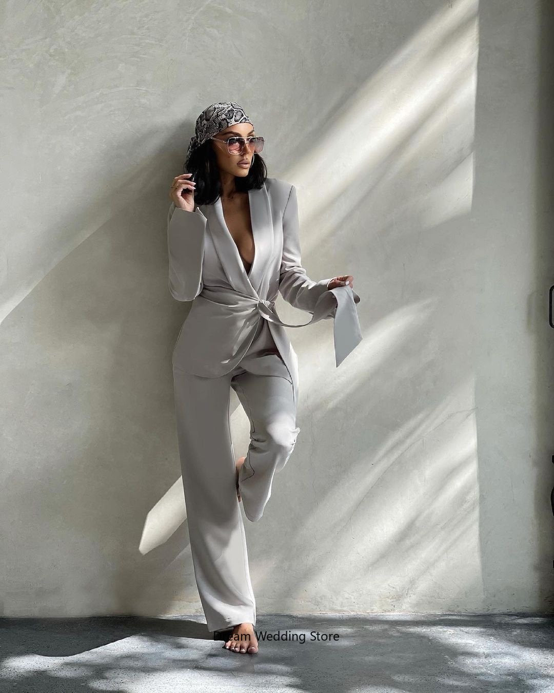 2 Piece Set (Blazer + Pants) Loose Sexy Women's Suit Set With Belt Everyday Casual Wide Leg Pants Formal Evening Dress Custom