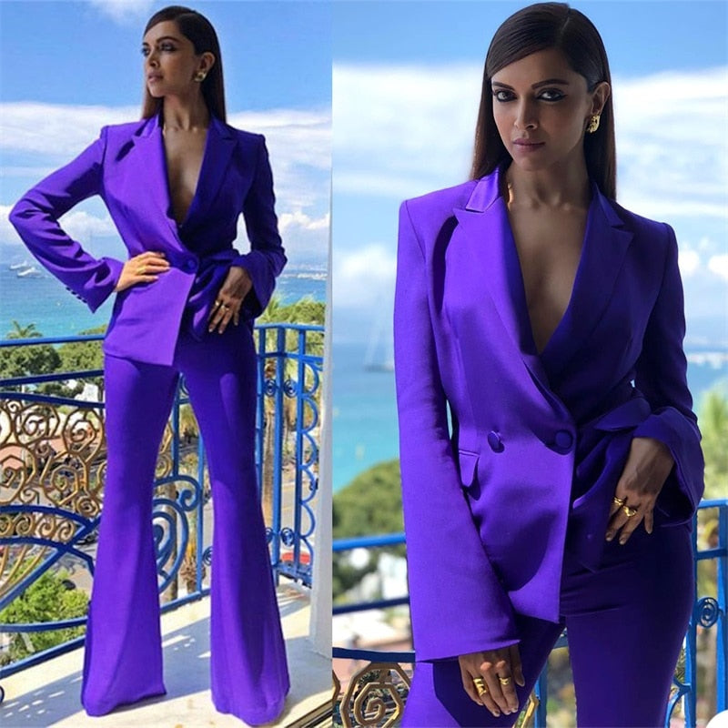 Ensemble costume 2 pièces pour femme, blazer croisé, pantalon, violet, robe de soirée formelle, robe de bal, sur mesure, tenue de bureau 