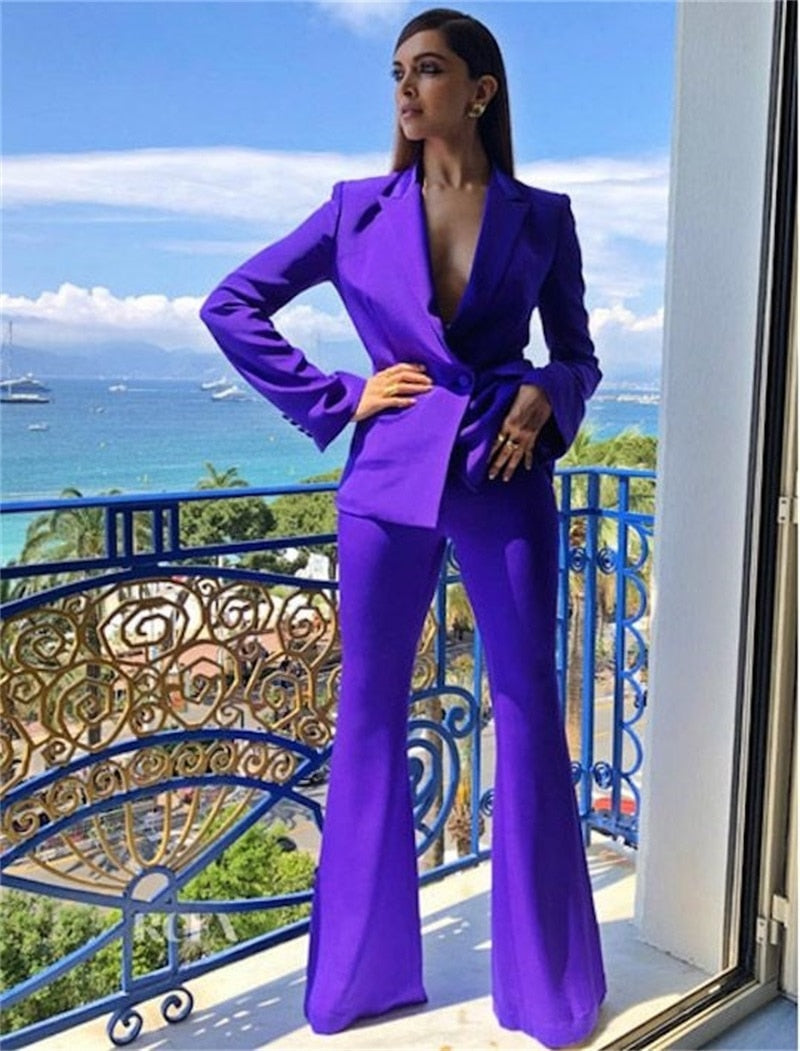 Ensemble costume 2 pièces pour femme, blazer croisé, pantalon, violet, robe de soirée formelle, robe de bal, sur mesure, tenue de bureau 