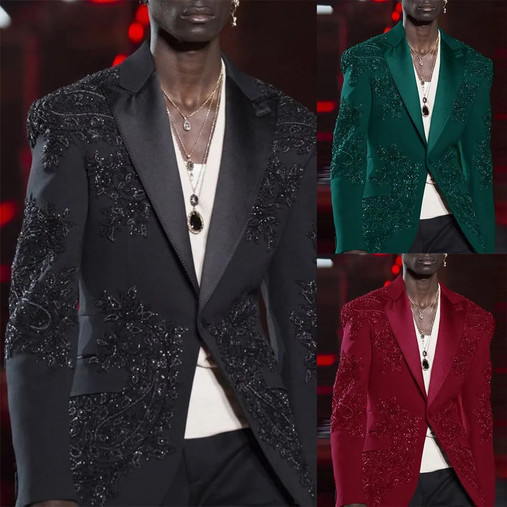 Men's Appliqued Sparkling 2-Piece Wedding Tuxedo Suit for Groom & Groomsmen (Blazer, Pants)