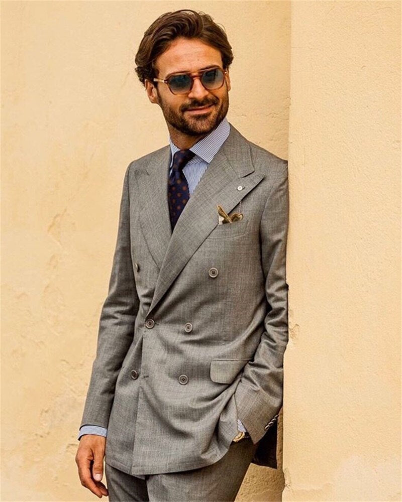 Costume 2 pièces décontracté pour homme, sur mesure, blazer et pantalon, smoking à revers pointus, croisé, pour fête, bal, mariage 