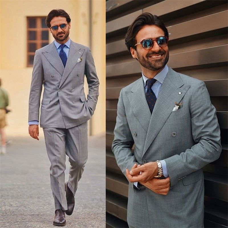 Costume 2 pièces décontracté pour homme, sur mesure, blazer et pantalon, smoking à revers pointus, croisé, pour fête, bal, mariage 