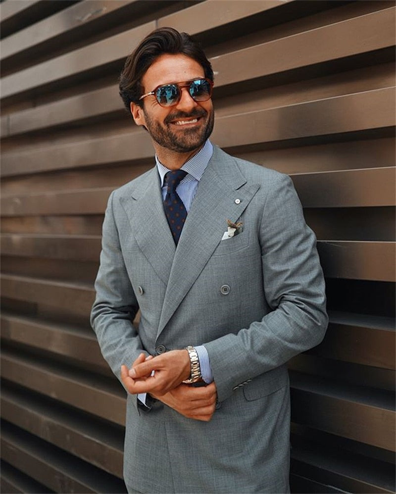 Costume 2 pièces décontracté pour homme, sur mesure, blazer et pantalon, smoking à revers pointus, croisé, pour fête, bal, mariage 