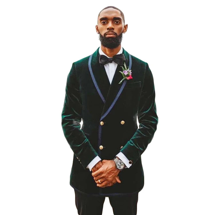 2 Pieces Men Suit Velvet Blazer Pants Double Breasted Lapel High Fashion Slim Fit Work Wear Wedding Groom Causal Prom Tailored