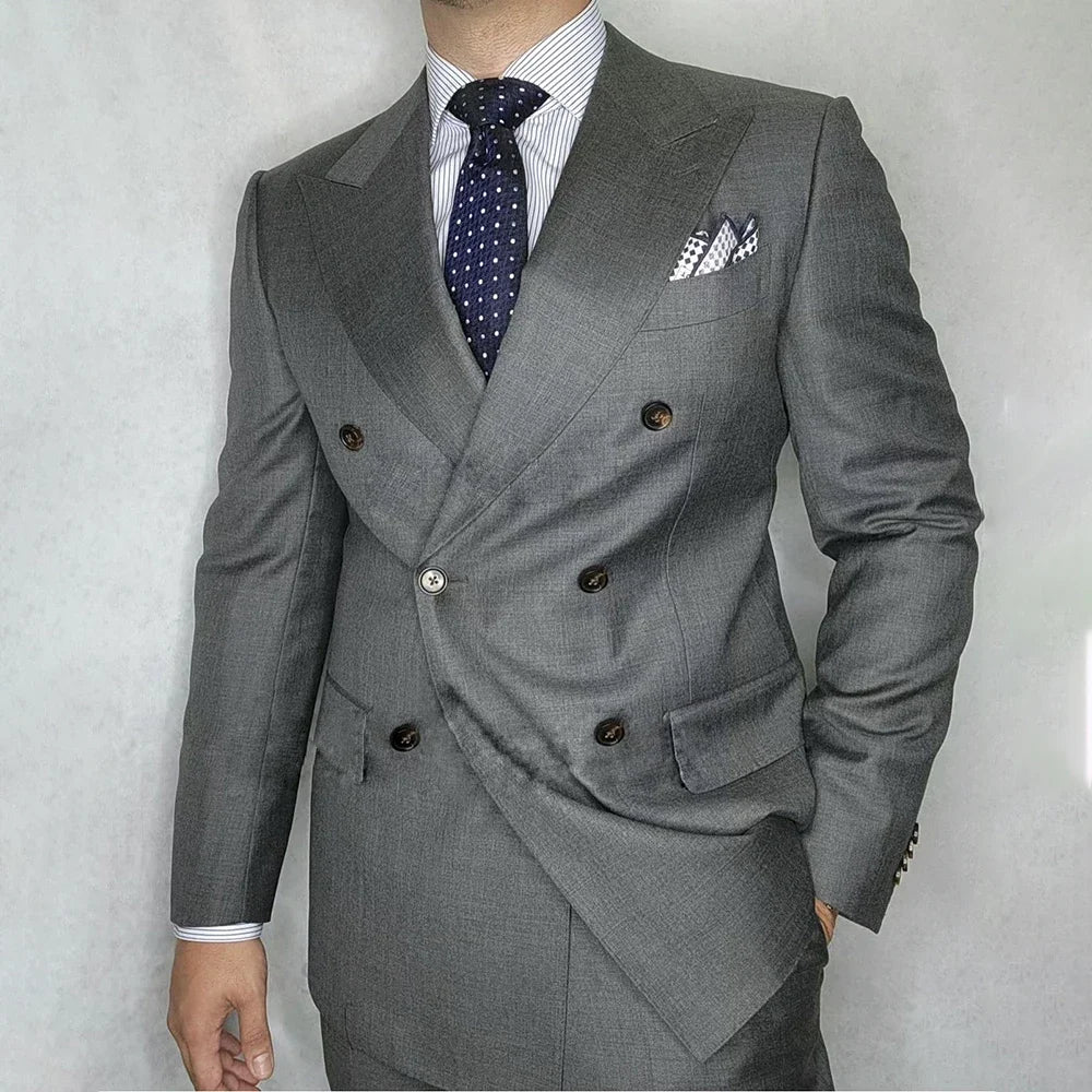 Costume 2 pièces pour homme, veste et pantalon, coupe cintrée, revers crantés, smoking croisé (veste et pantalon)