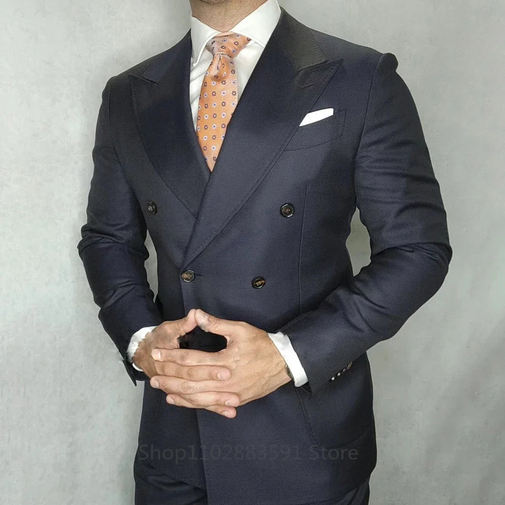 Costume 2 pièces pour homme, veste et pantalon, coupe cintrée, revers crantés, smoking croisé (veste et pantalon)