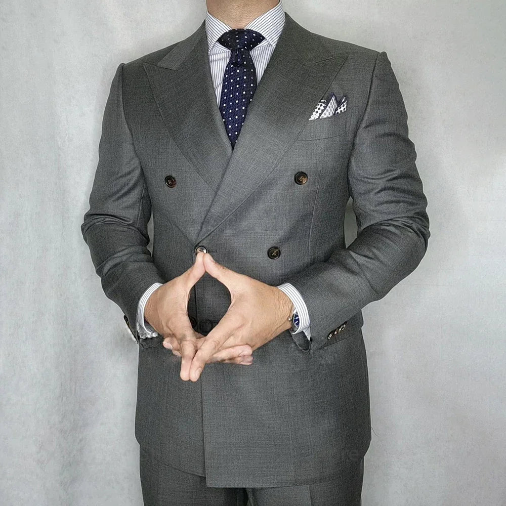 Costume 2 pièces pour homme, veste et pantalon, coupe cintrée, revers crantés, smoking croisé (veste et pantalon)
