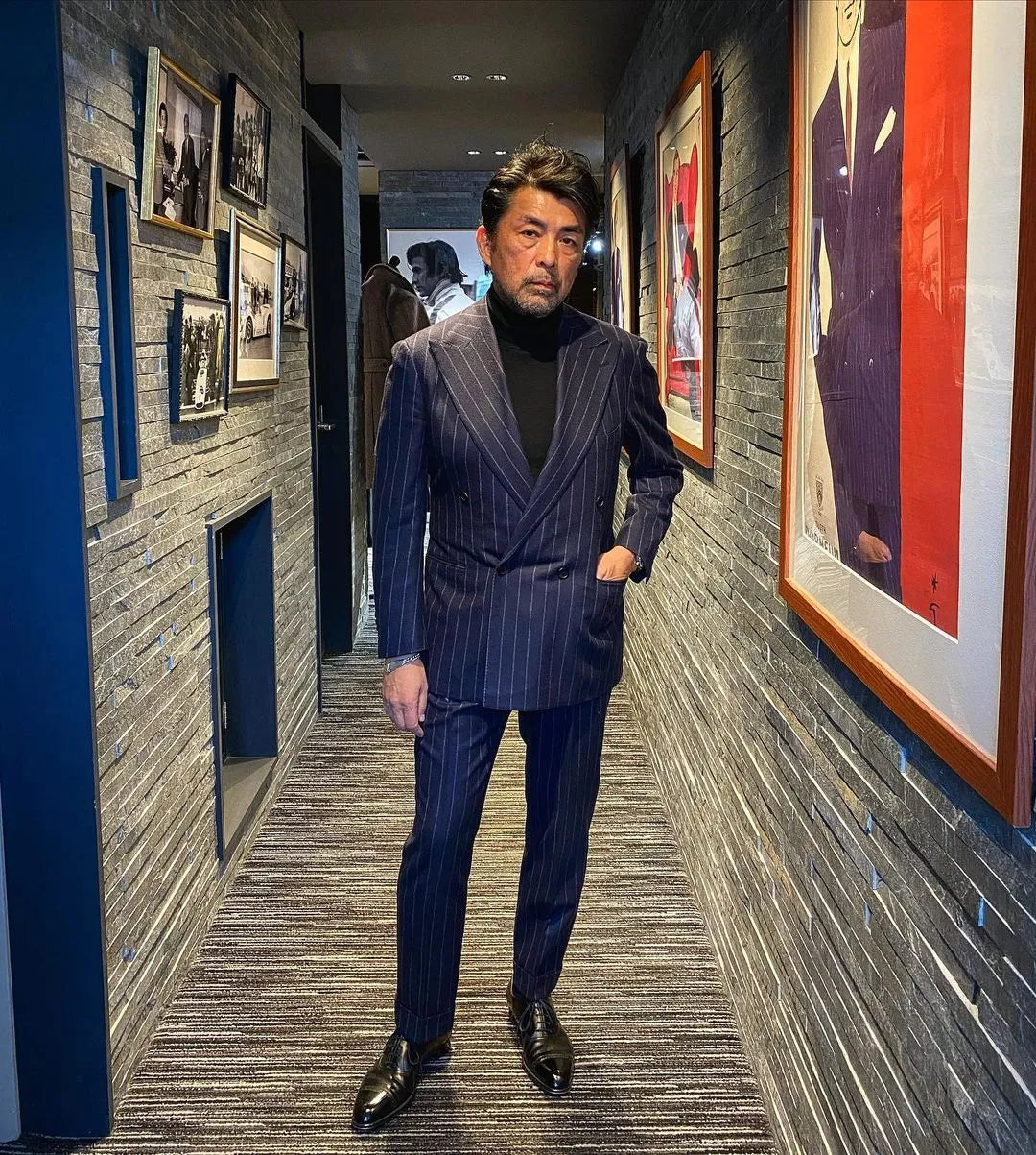 2 Pieces Navy Blue Stripes Men Wedding Tuxedos Custom Made Blazer&Pants Groom Groomsmen Suit Men Causal Wear