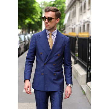 2 Pieces Peak Lapel Double Breast Navy Blue Mens Business Suit Slim Fit Tailor Made Groom Tuxedos Man Formal Suit Blazer Pants