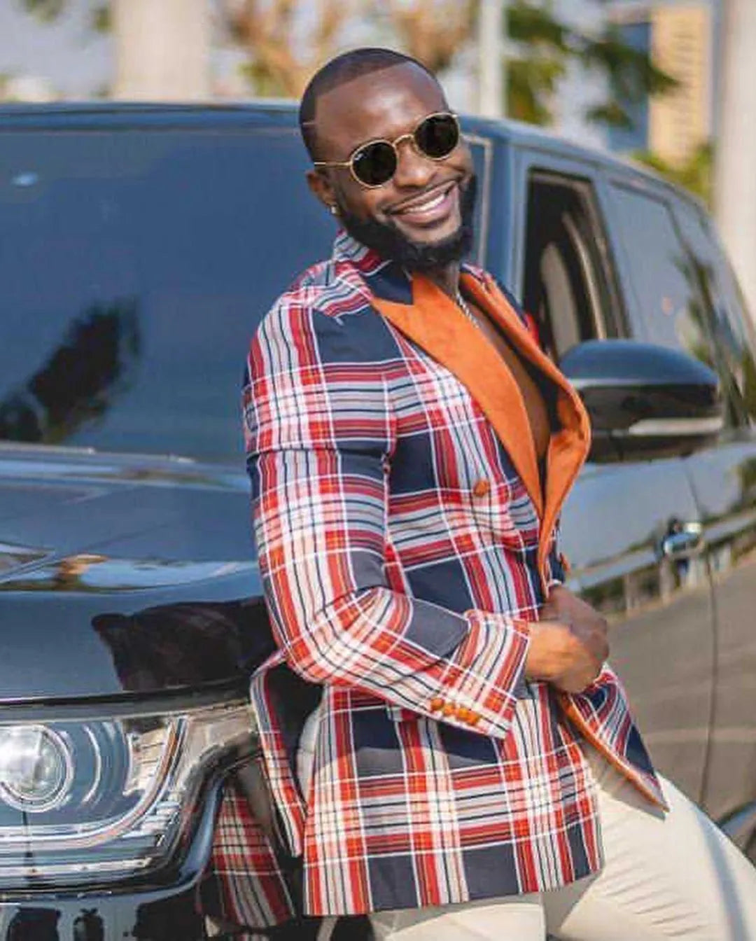 2 Pieces Plaid Men Wedding Tuxedos Custom Made Blazer&White Pants Groom Groomsmen Suit Casual Men Wear