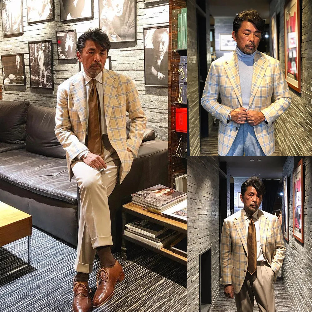 Costume de mariage 2 pièces à carreaux pour homme, blazer à carreaux sur mesure et pantalon à rayures, costume décontracté pour marié 