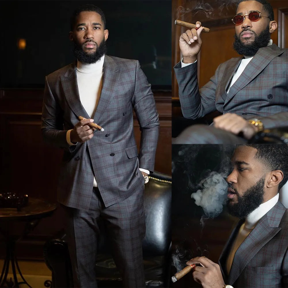 Costume de mariage 2 pièces à carreaux pour homme, blazer et pantalon, marié, garçon d'honneur