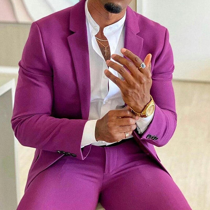 2 Pieces Purple Men Suit  Talior Made Groom Wedding Tuxedo Best Man Formal Prom Party Wear Costume Homme ( Blazer+Pants )