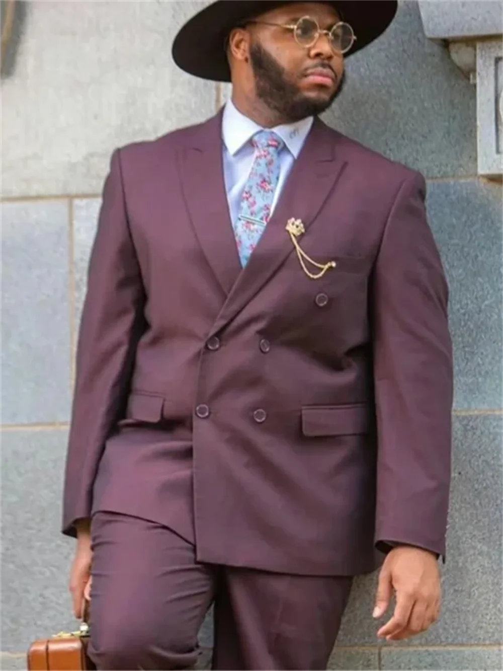 Traje de 2 piezas morado de talla grande para hombre, traje para novio, esmoquin para boda, blazer ajustado para hombre