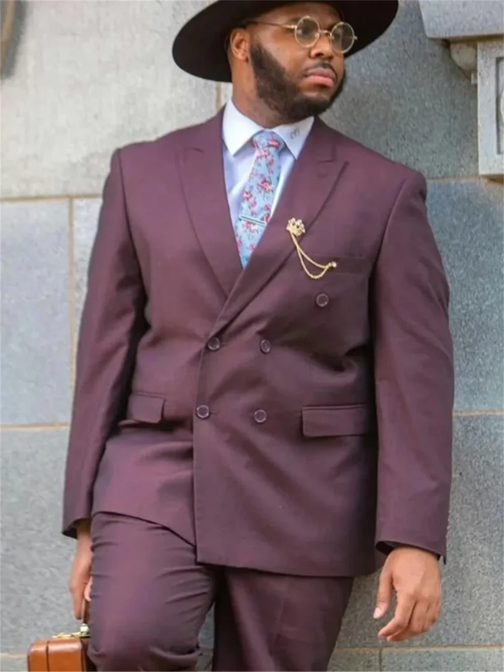 Traje de 2 piezas morado de talla grande para hombre, traje para novio, esmoquin para boda, blazer ajustado para hombre