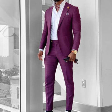 2 Pieces Slim Fit Men's Suit Peak Lapel Tuxedos Groom Wedding Suits Black Purple Blazer Business Formal Classic Costume Homme