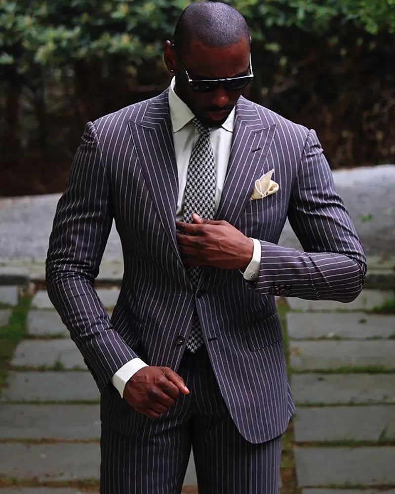 Esmoquin informal a rayas de 2 piezas para boda, hecho a medida, chaqueta y pantalones, traje de novio, ropa formal para hombre 