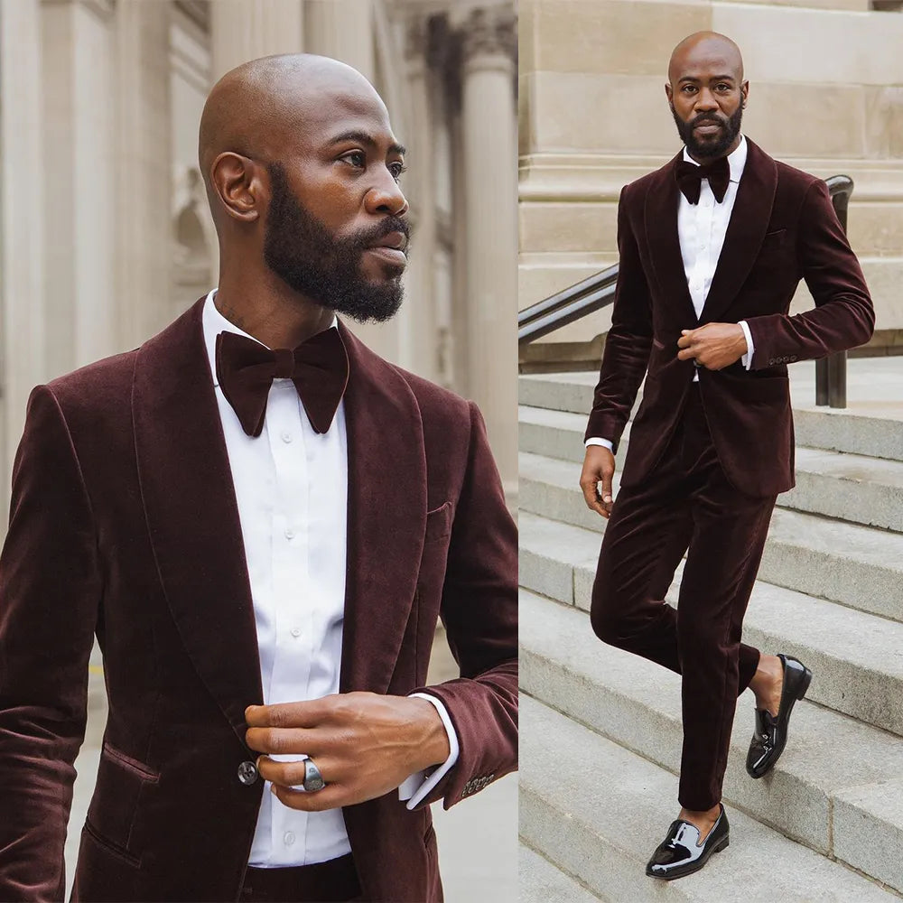 Costume de mariage 2 pièces en velours pour homme, veste et pantalon, sur mesure, décontracté 