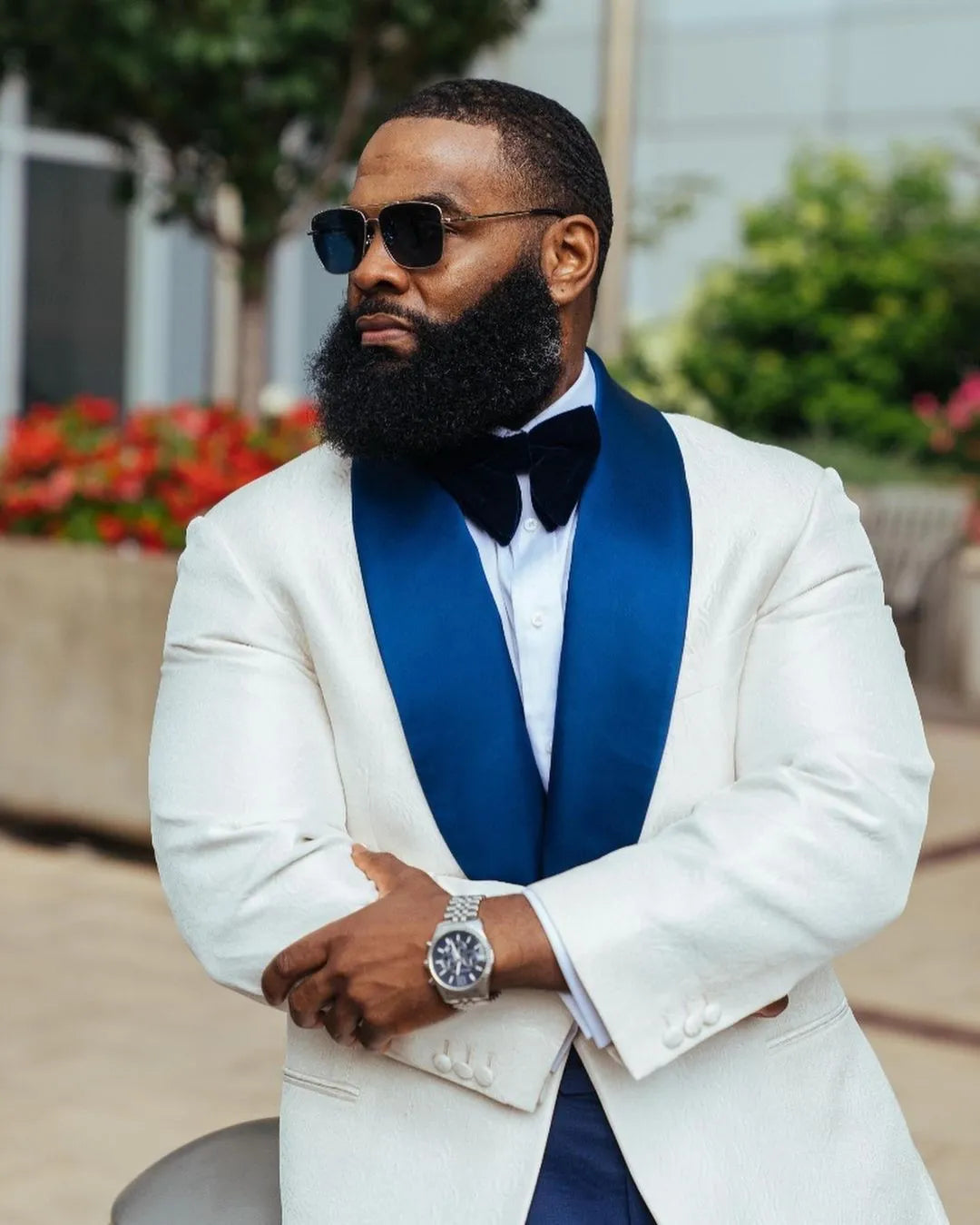 2 Pieces Wedding Tuxedos for Men White Jacket Blue Pants Groom Groomsmen Suit Men' Business Casual Wear