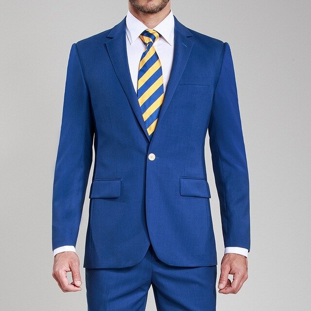 Trajes casuales azul rey hechos a medida para hombre, esmoquin de 2 piezas, traje de novio, traje de boda entallado (chaqueta, pantalón y corbata). 
