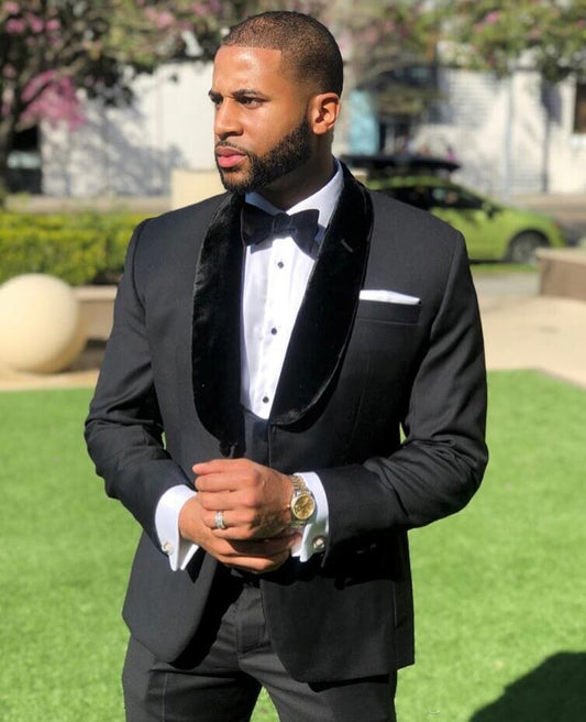 Black Men One Button Wedding Tuxedos For Groom 3 Pieces Sets Groomsmen Best Man Suit  Bridegroom Blazer